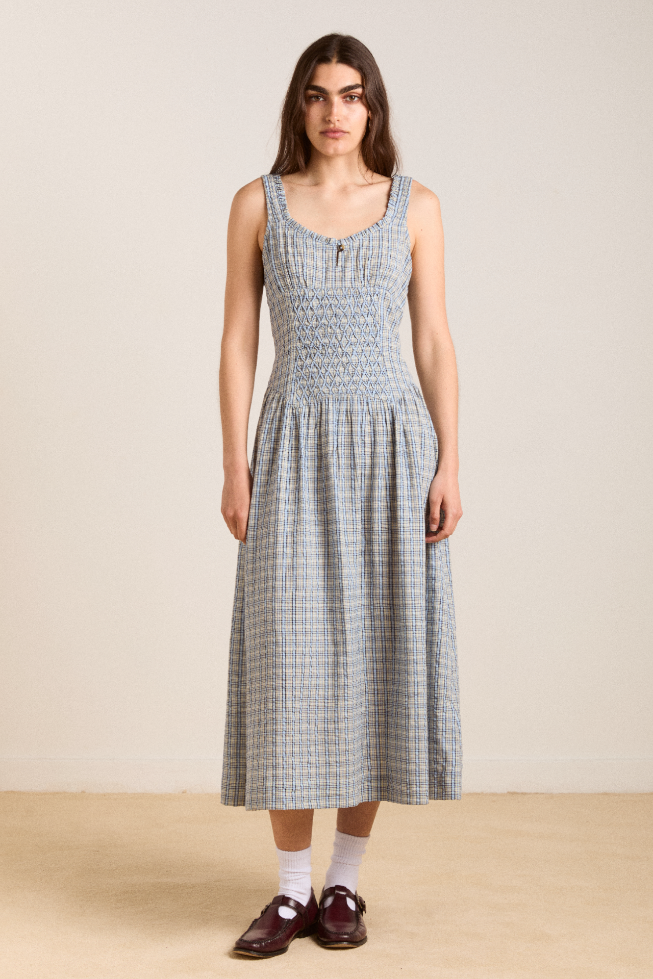 mallory midi dress - cloudy check