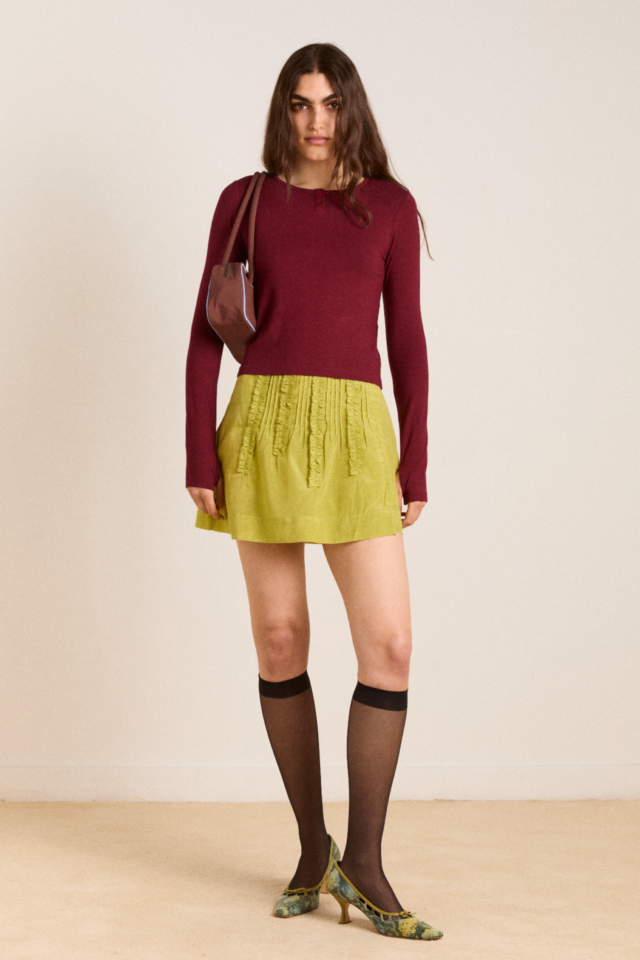 glinda ruffle mini skirt - golden lime