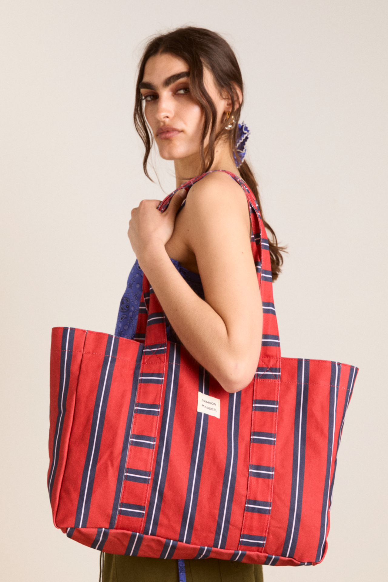 dm canvas tote - red stripe
