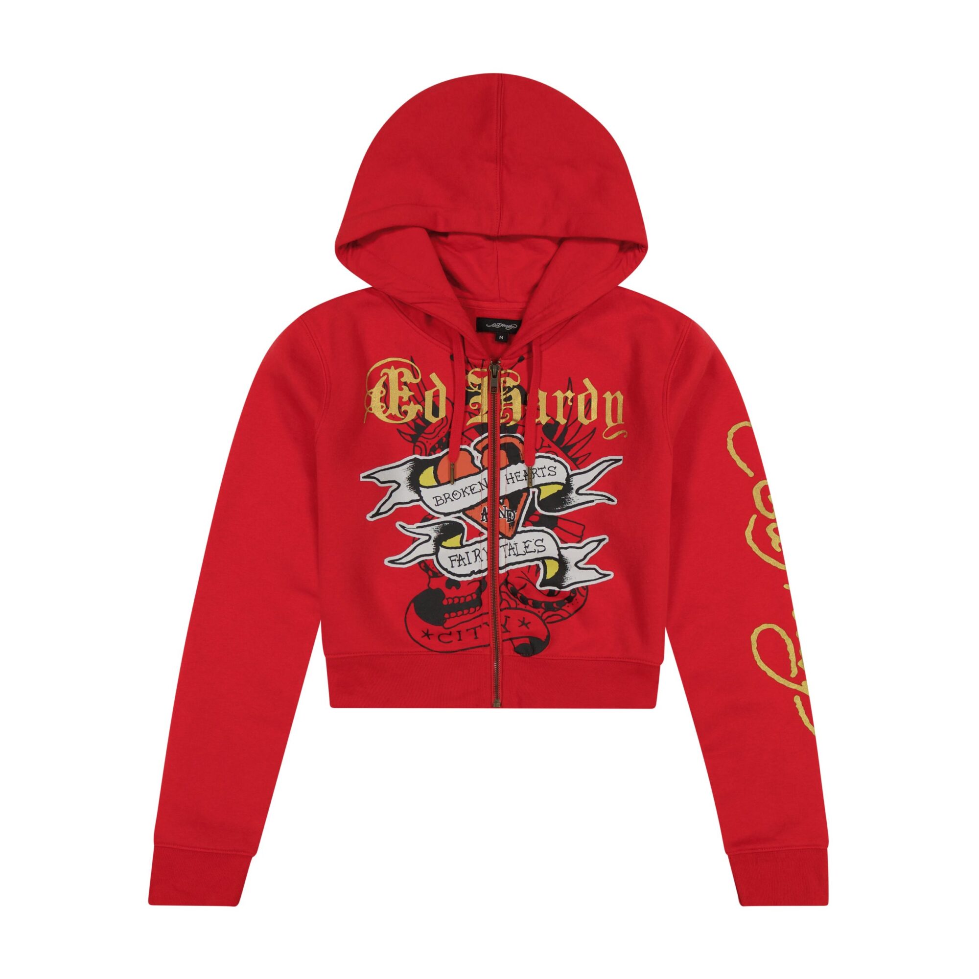 Broken Hearts Cherry Zip Front Cropped Hoodie - S, Cherry #197235