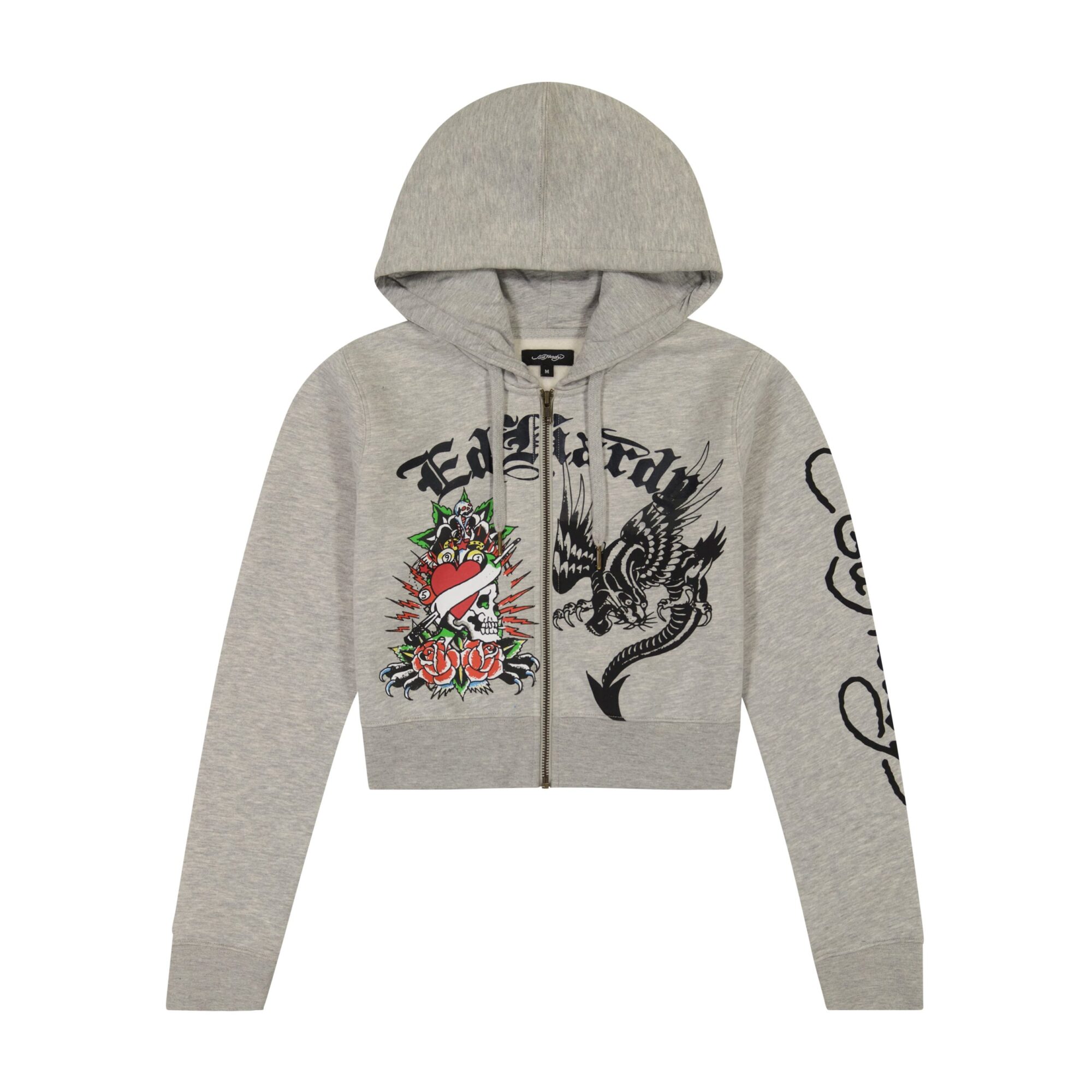 Heart Roses Cropped Hoodie - M, Heather Grey #568709