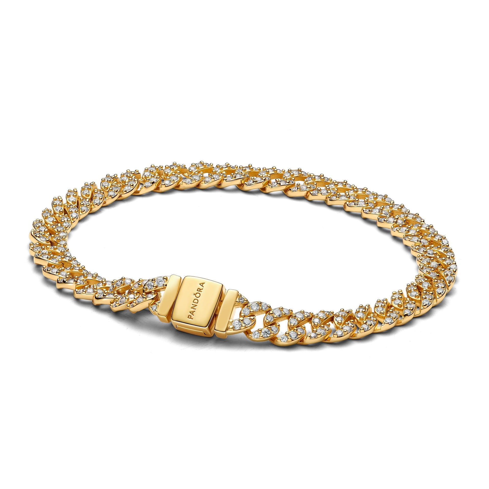Pandora Pavé Cuban Chain Bracelet - 14k Gold-Plated, 7.1 / Average #405622