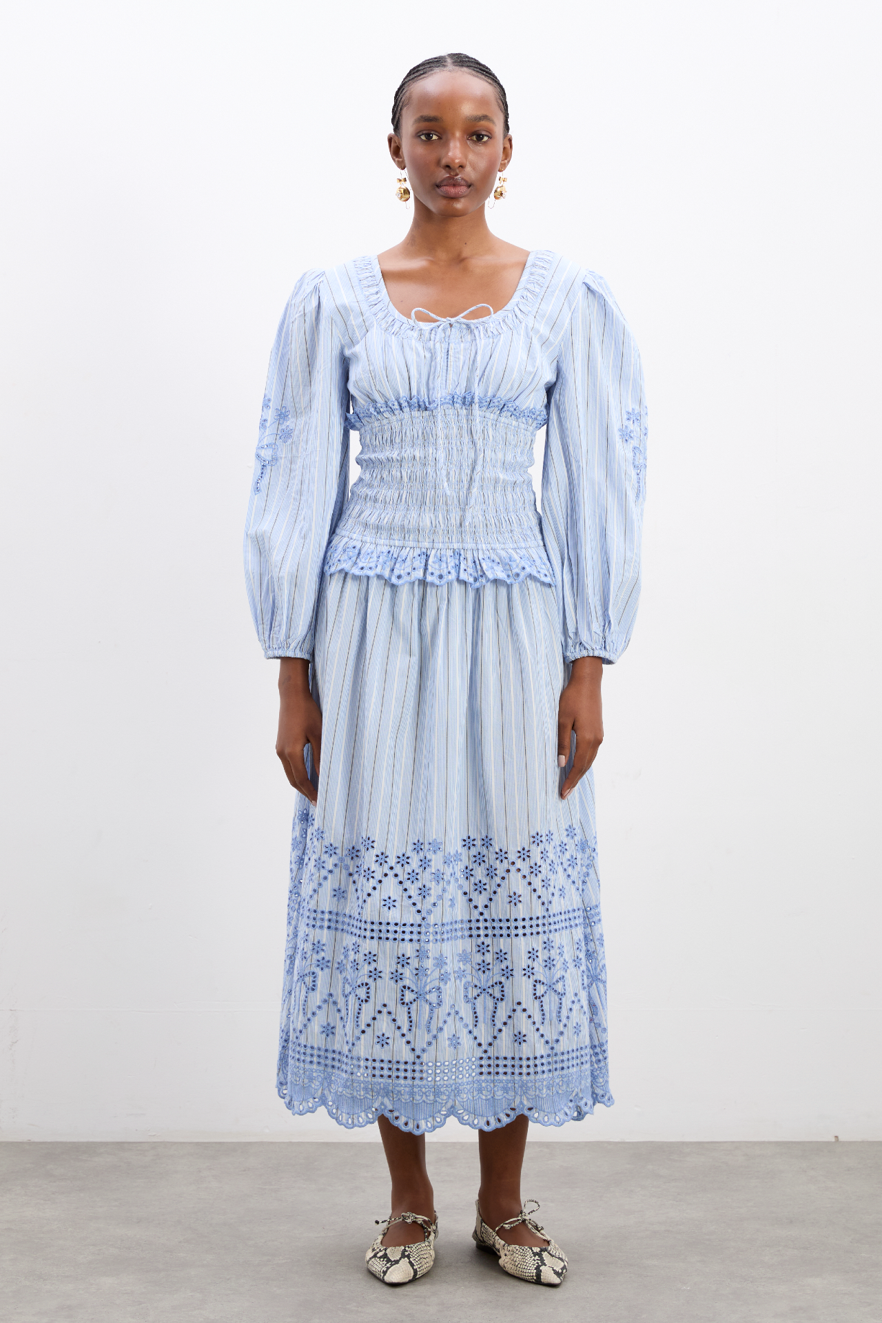 nola midi dress - blue stripe