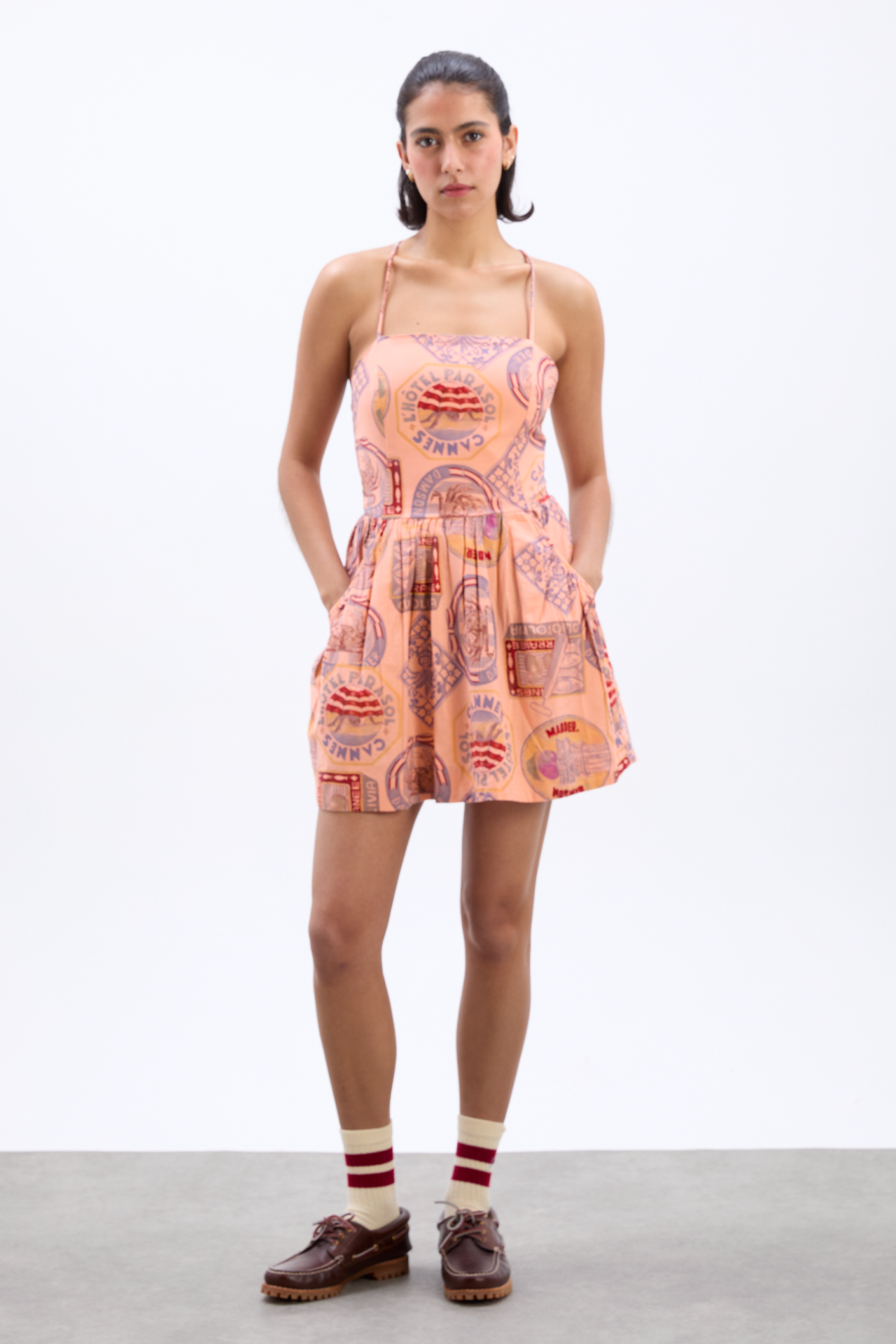 peaches mini apron dress - papaya holiday print