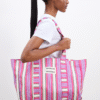 pink rainbow stripe canvas tote