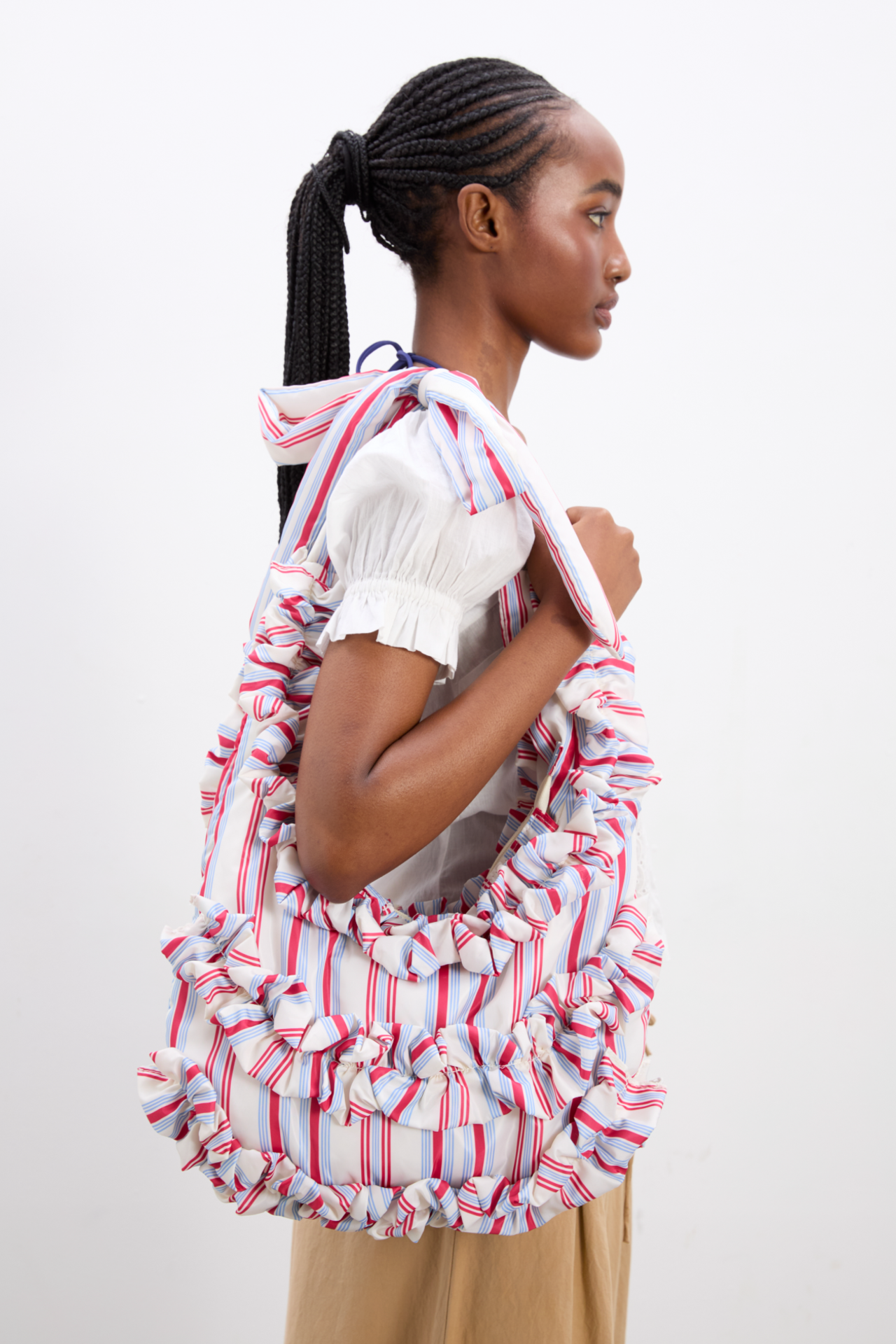 oversized quinn ruffle bag - cherry stripe