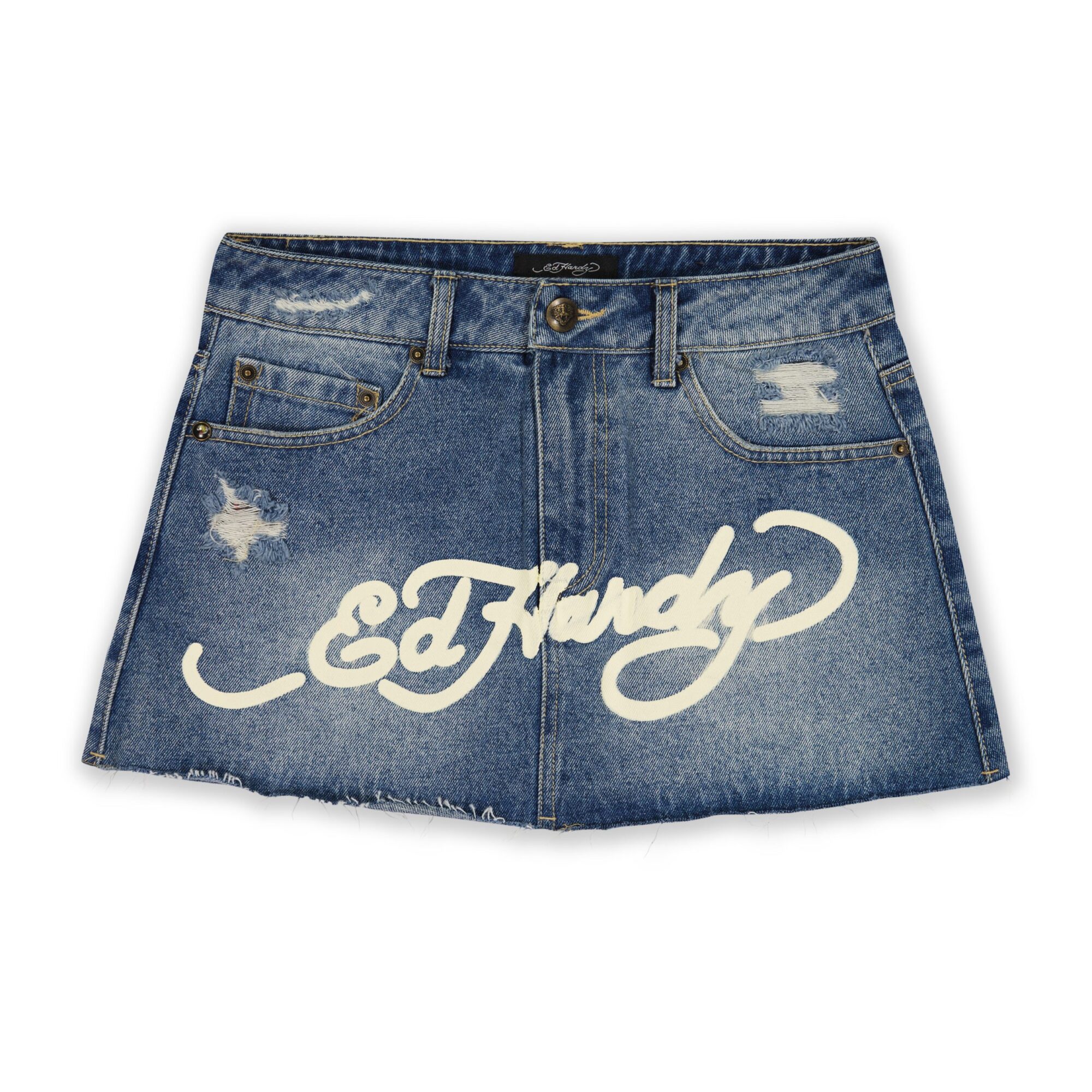 Multi Tattoo Denim Mini Skirt - M, Med Wash #367169
