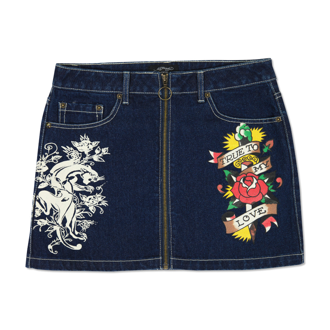 Panther Zipper Front Mini Denim Skirt - M, Indigo Wash #176015